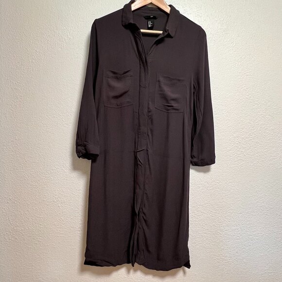H&M 3/4 Sleeve Button Down Shirt Dress with‎ Chest Pockets Size 10 - Picture 1 of 10